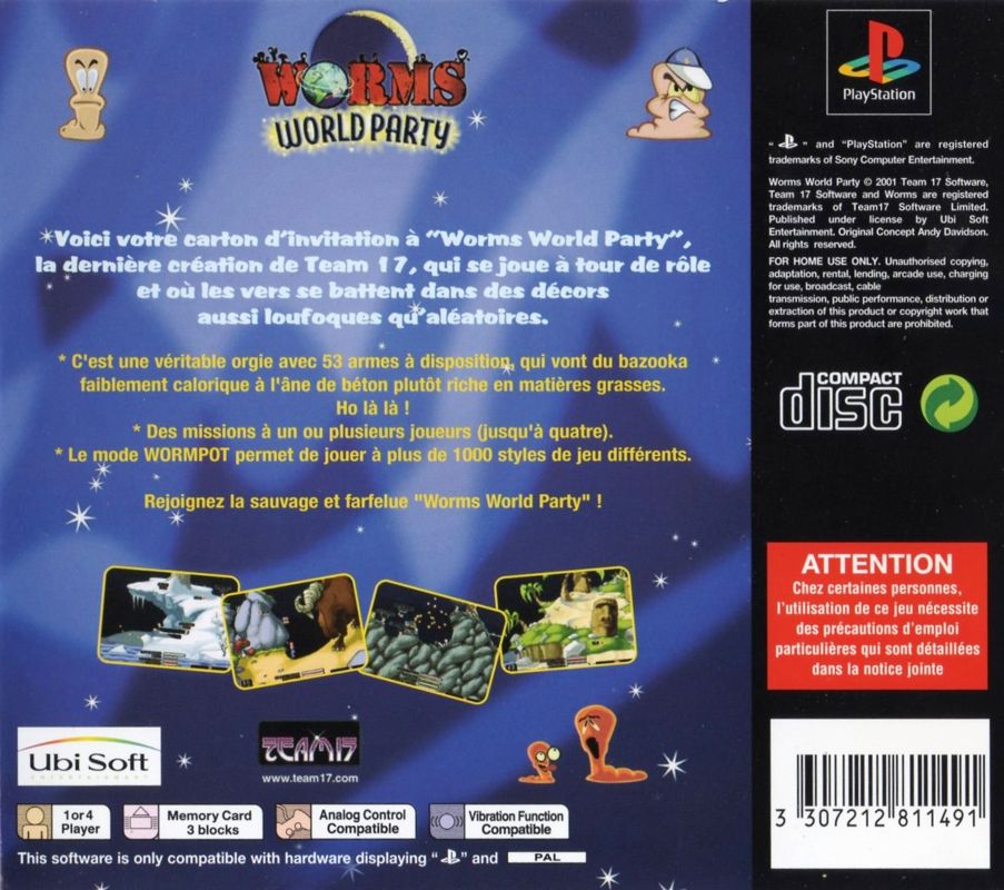 Back Cover for Worms World Party (PlayStation)