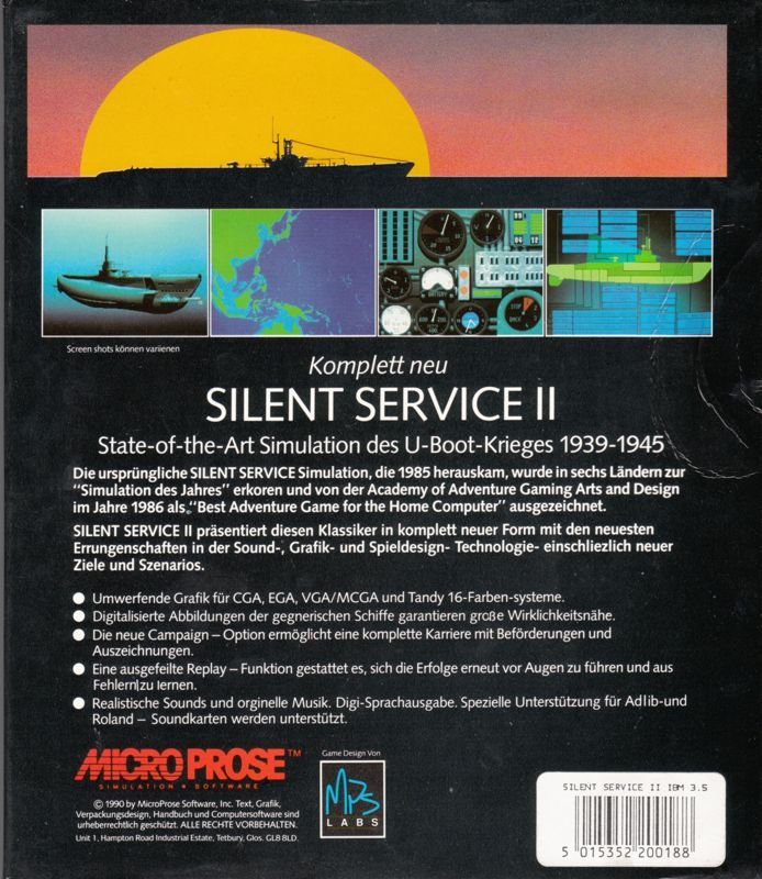 Back Cover for Silent Service II (DOS) (3.5" Disk Release)