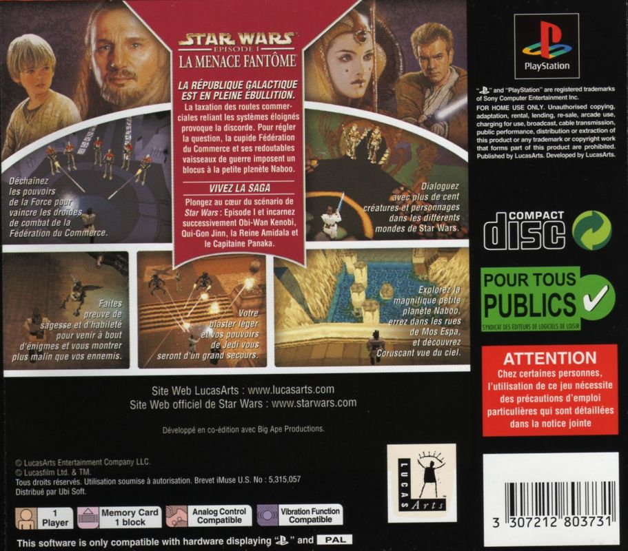 Back Cover for Star Wars: Episode I - The Phantom Menace (PlayStation)