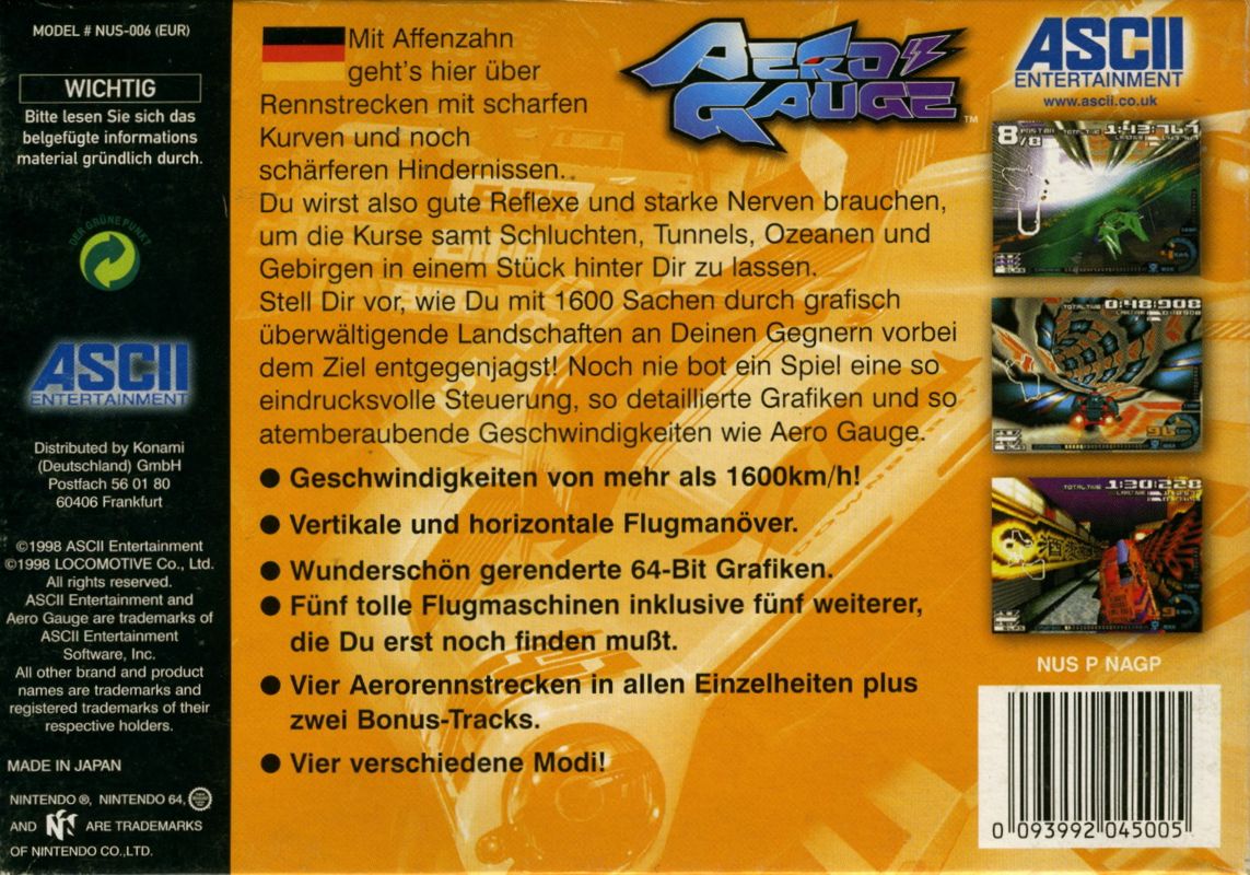 Back Cover for AeroGauge (Nintendo 64)