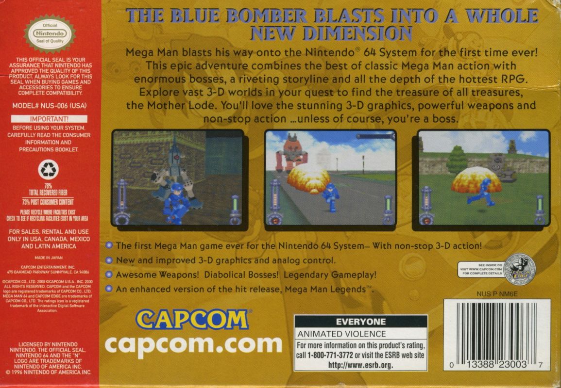 Back Cover for Mega Man Legends (Nintendo 64)