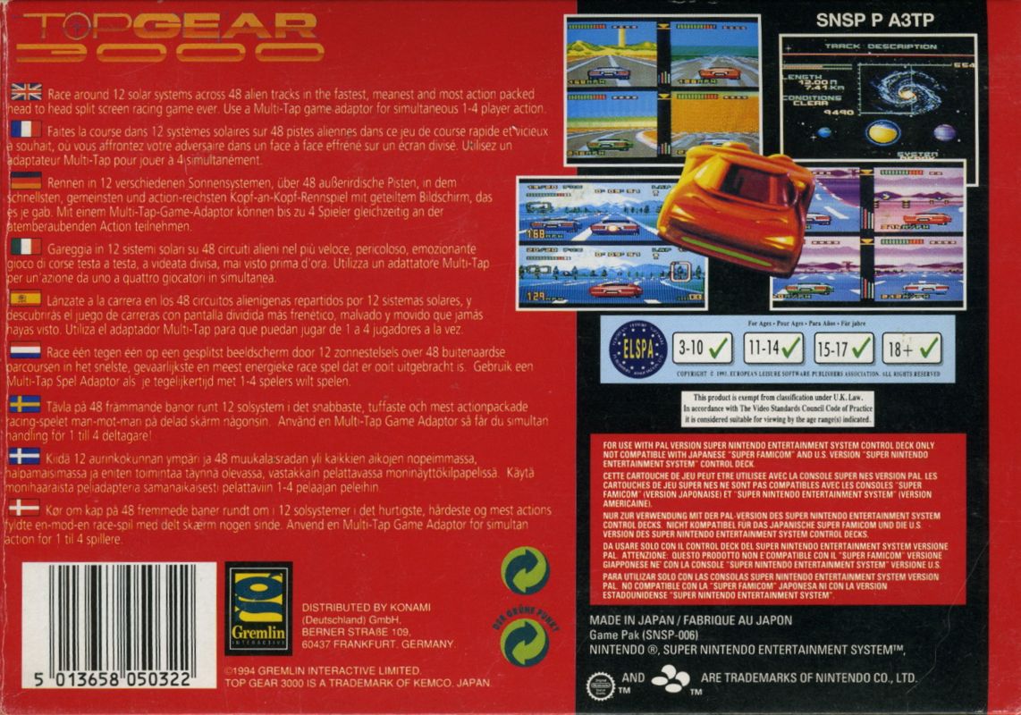 Back Cover for Top Gear 3000 (SNES)