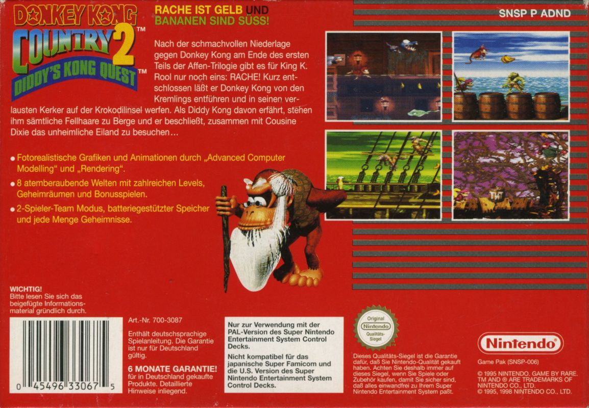 Back Cover for Donkey Kong Country 2: Diddy's Kong Quest (SNES) (Super Classic Series release)