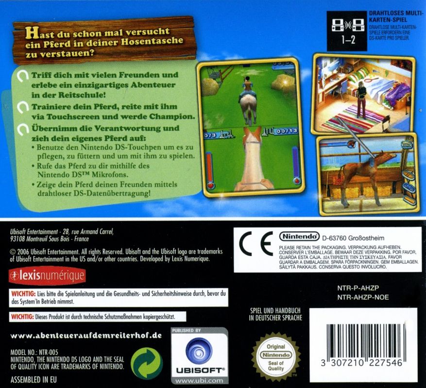Back Cover for Horsez (Nintendo DS)