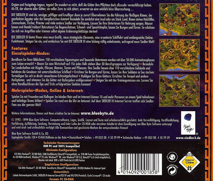 Other for The Settlers III (Windows) (Re-release): Jewel Case - Back