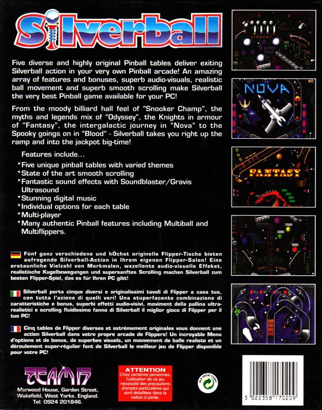 Back Cover for Silverball (DOS) (Different Disk artwork (white-labelled))