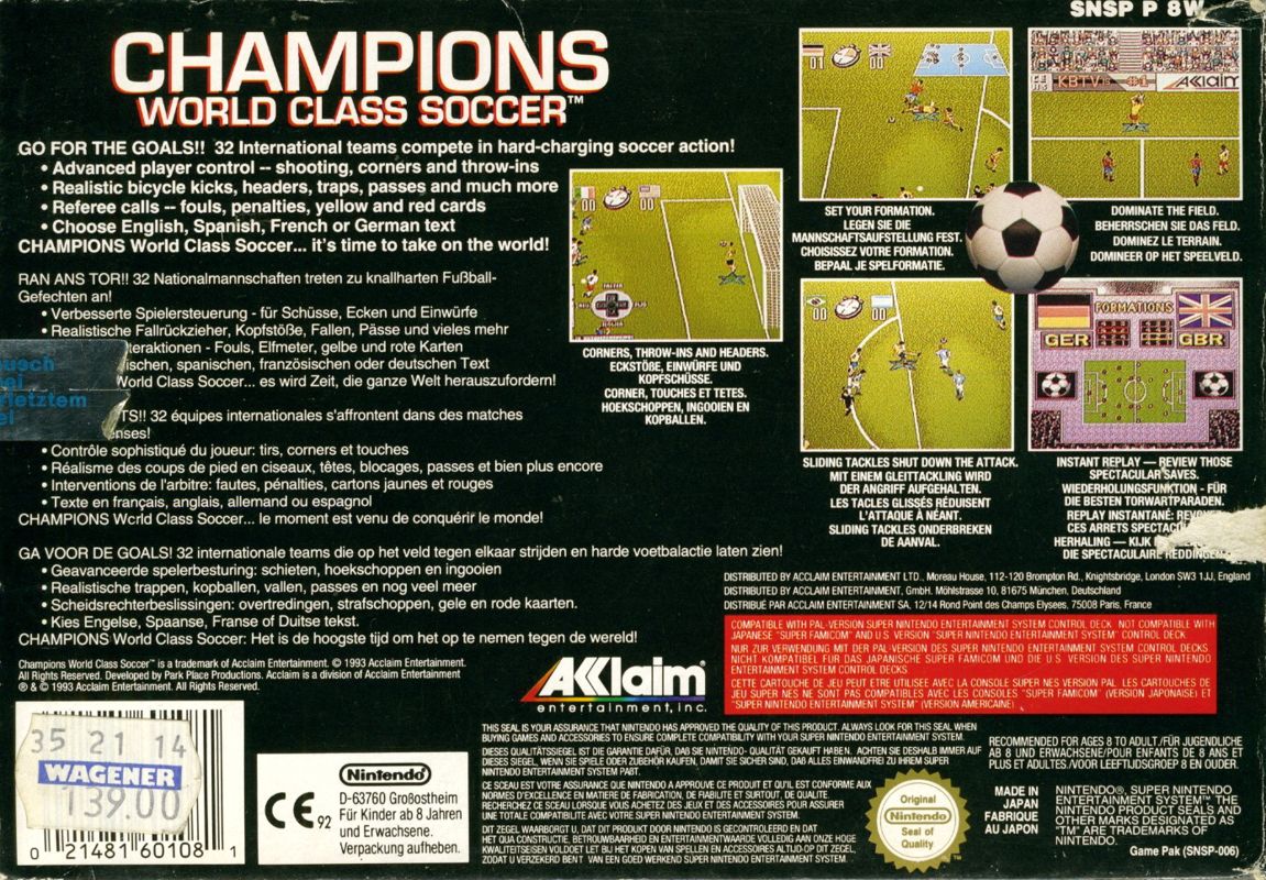 Back Cover for Champions World Class Soccer (SNES)