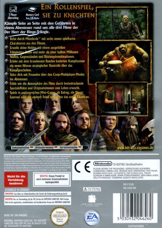 Back Cover for The Lord of the Rings: The Third Age (GameCube) (Player's Choice release)