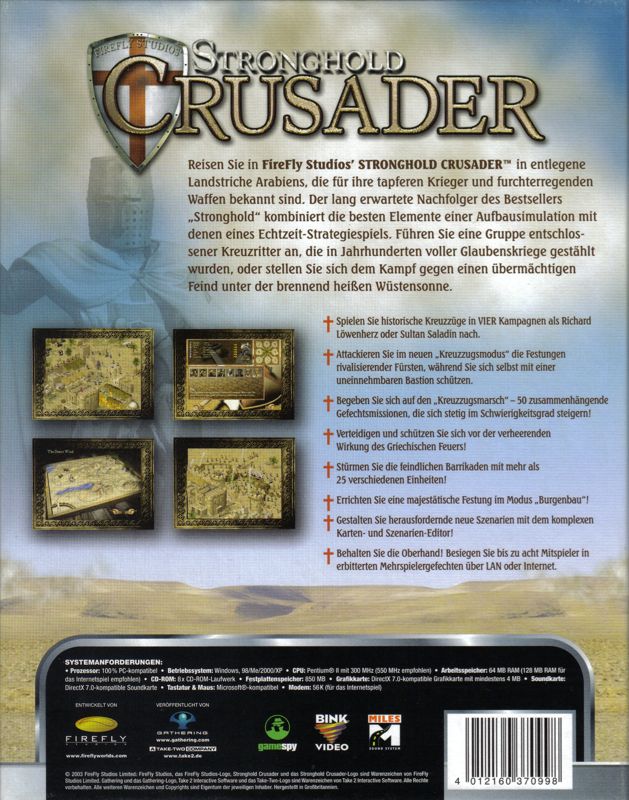 FireFly Studios\' Stronghold Crusader or cover MobyGames packaging - material