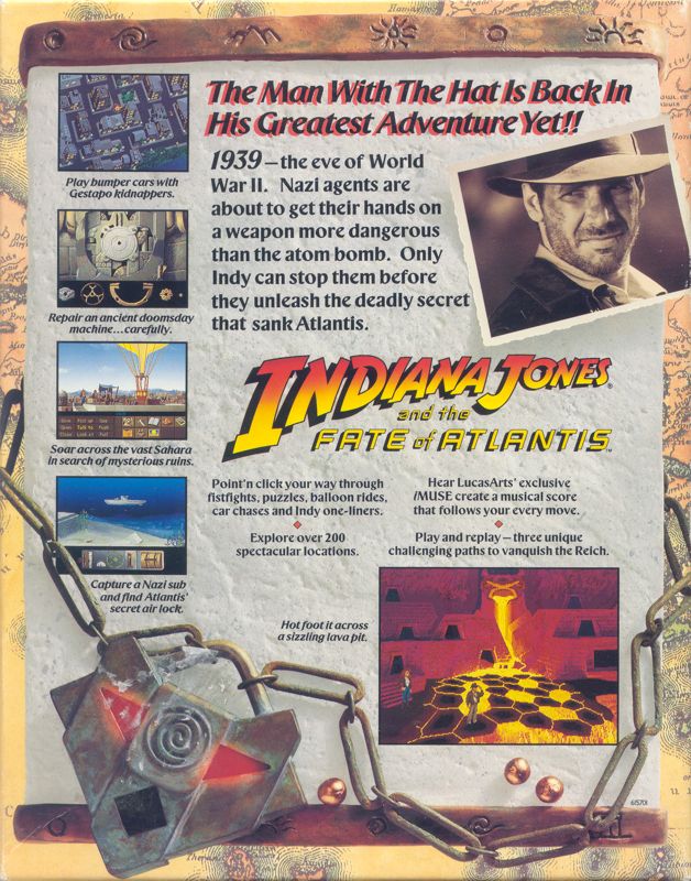 Back Cover for Indiana Jones and the Fate of Atlantis (DOS) (3.5'' Floppy Disk release)
