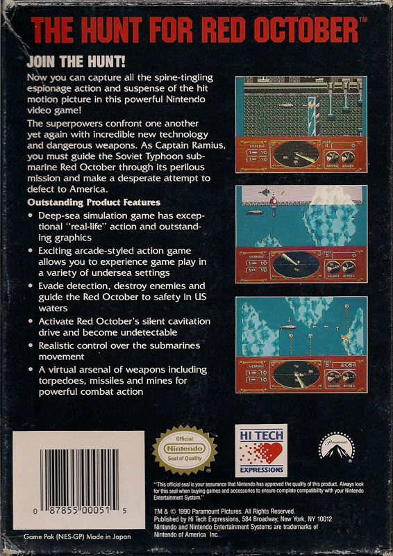 Back Cover for The Hunt for Red October (NES)