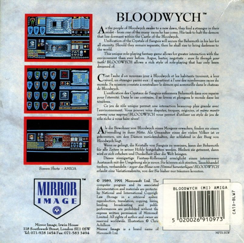 Back Cover for Bloodwych (Amiga) (Mirror Image release)