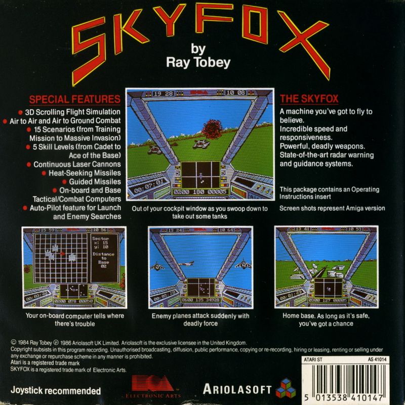 Back Cover for Skyfox (Atari ST)