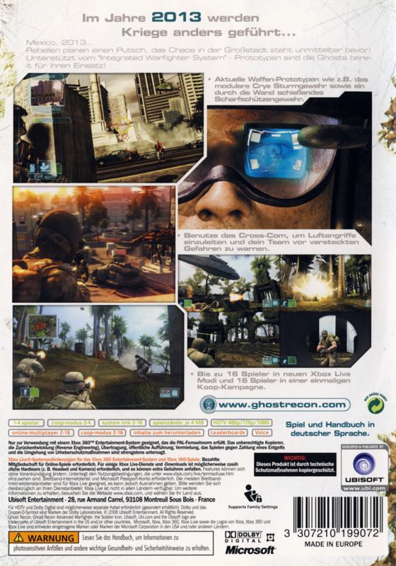 Back Cover for Tom Clancy's Ghost Recon: Advanced Warfighter (Xbox 360)