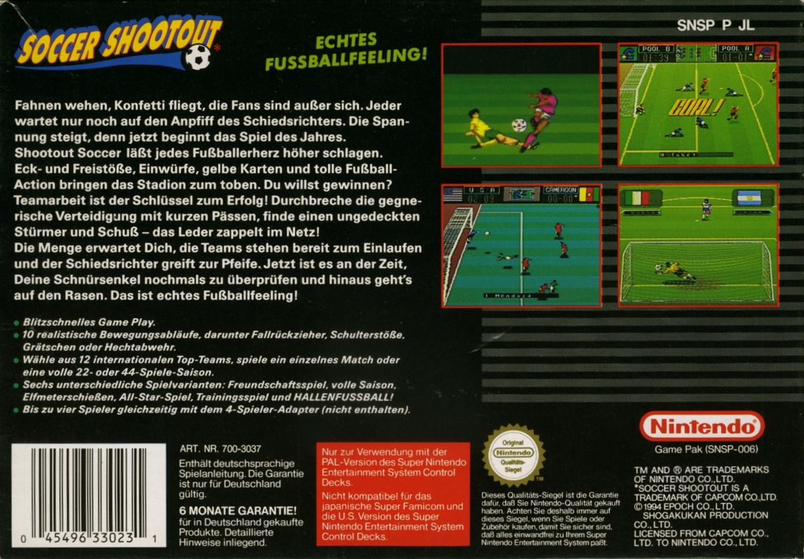 Back Cover for Capcom's Soccer Shootout (SNES)