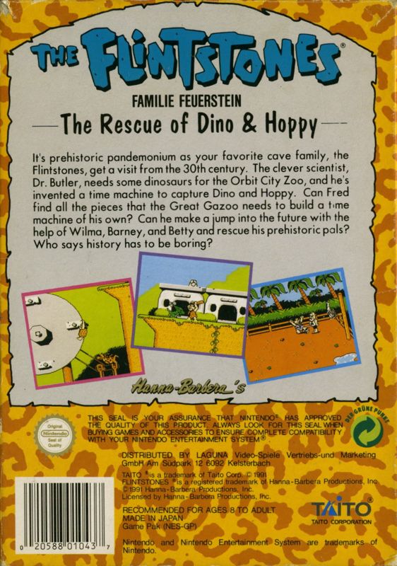 Back Cover for The Flintstones: The Rescue of Dino & Hoppy (NES)