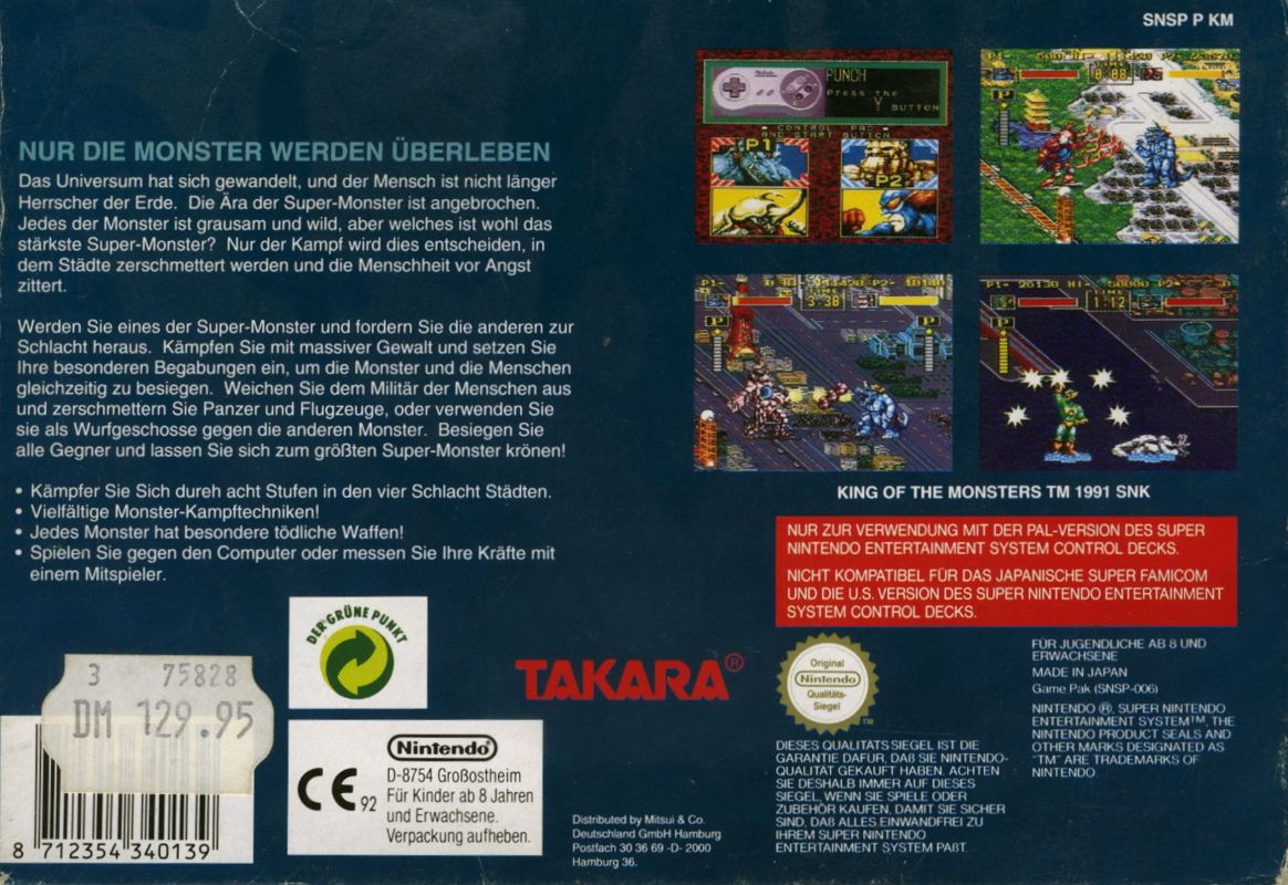 Back Cover for King of the Monsters (SNES)