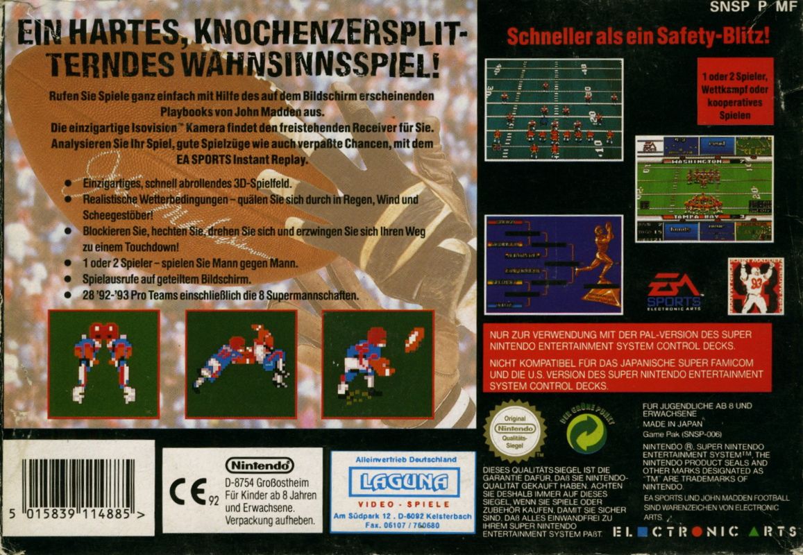 Back Cover for John Madden Football '93 (SNES)