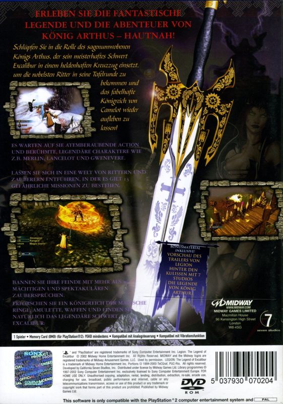 Back Cover for Legion: The Legend of Excalibur (PlayStation 2)