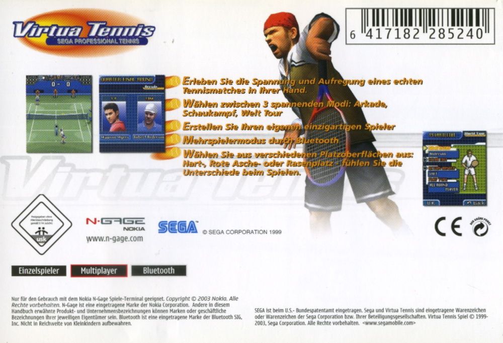Back Cover for Virtua Tennis: Sega Professional Tennis (N-Gage)