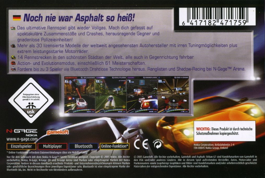 Back Cover for Asphalt: Urban GT 2 (N-Gage)