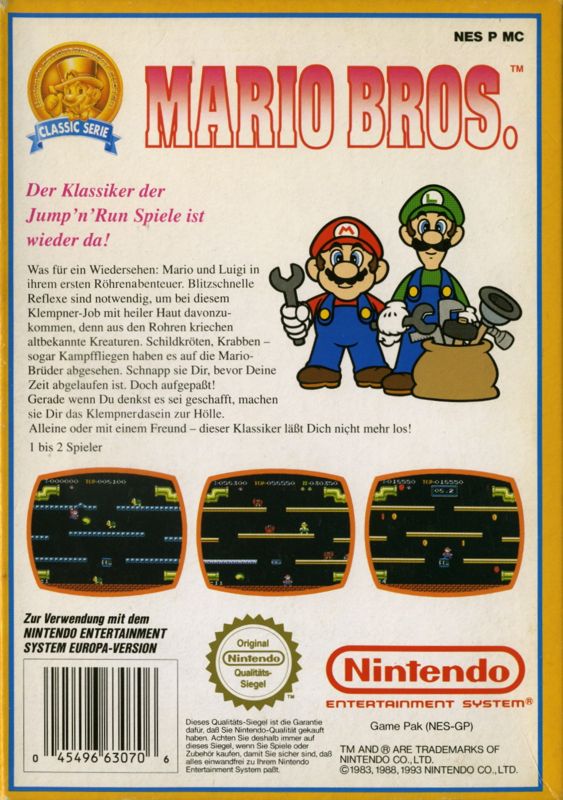 Back Cover for Mario Bros. (NES)