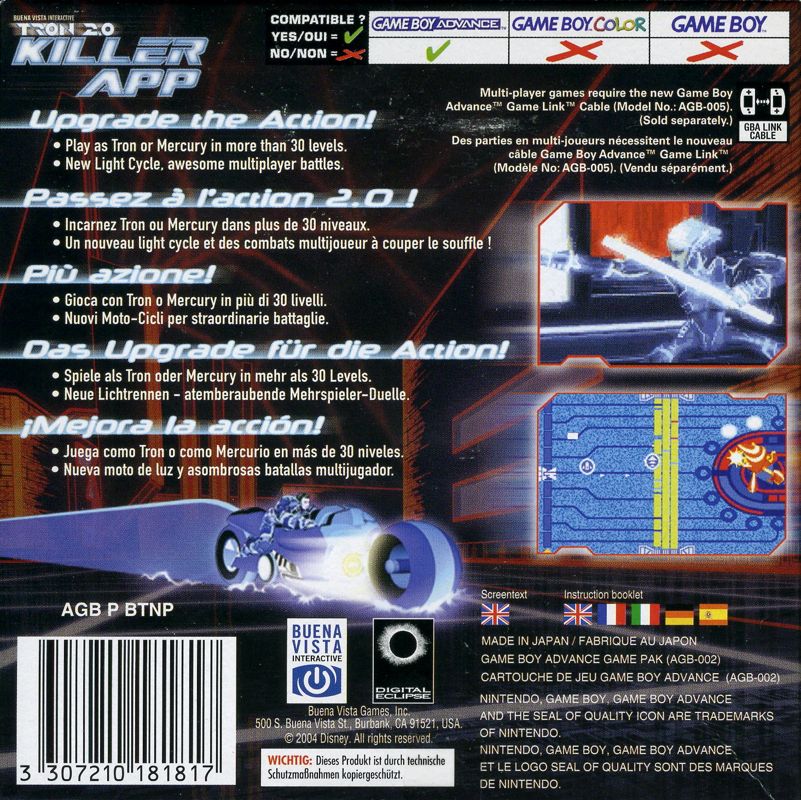 Back Cover for Tron 2.0: Killer App (Game Boy Advance)