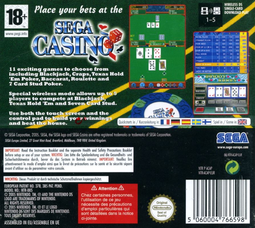 Sega Casino cover or packaging material MobyGames