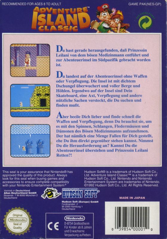 Back Cover for Adventure Island (NES)