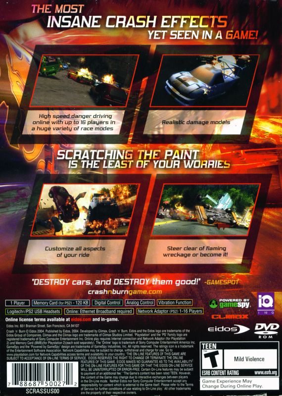 Back Cover for Crash 'N' Burn (PlayStation 2)
