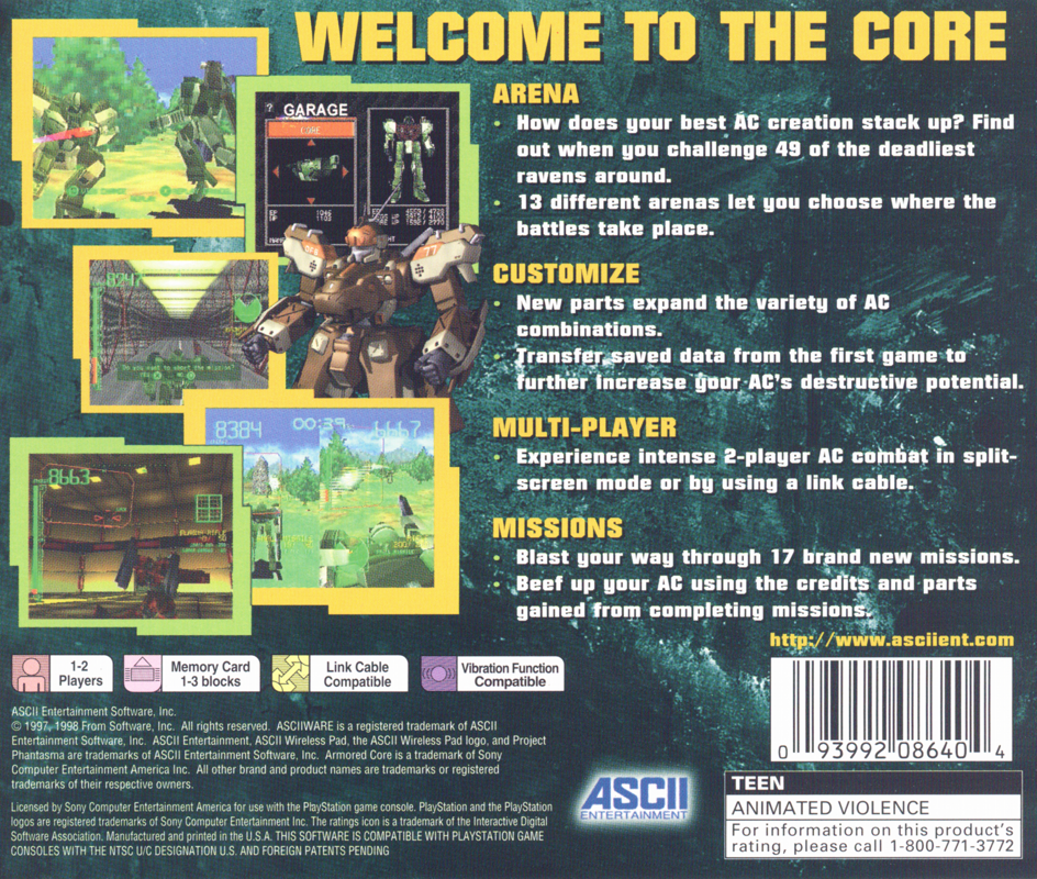 Back Cover for Armored Core: Project Phantasma (PlayStation)