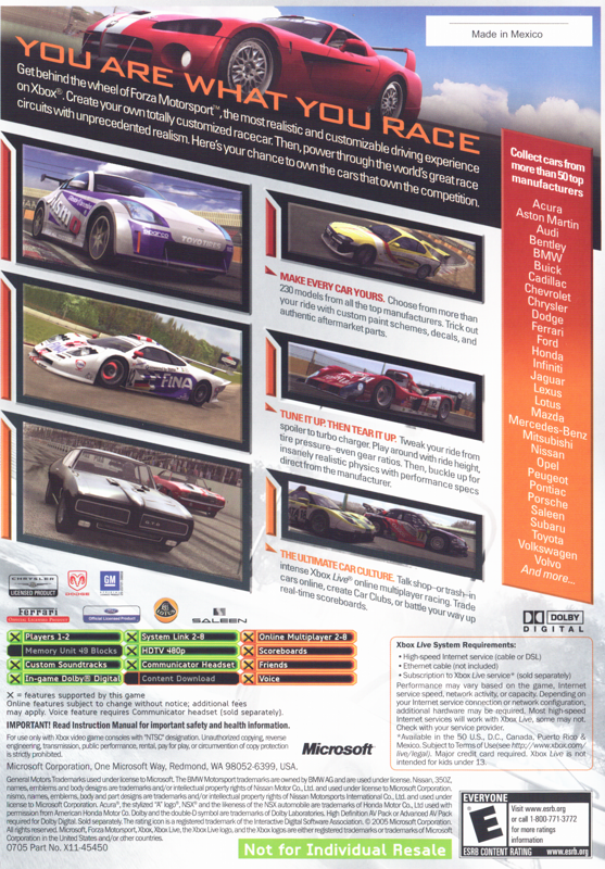 Back Cover for Forza Motorsport (Xbox) (OEM version)