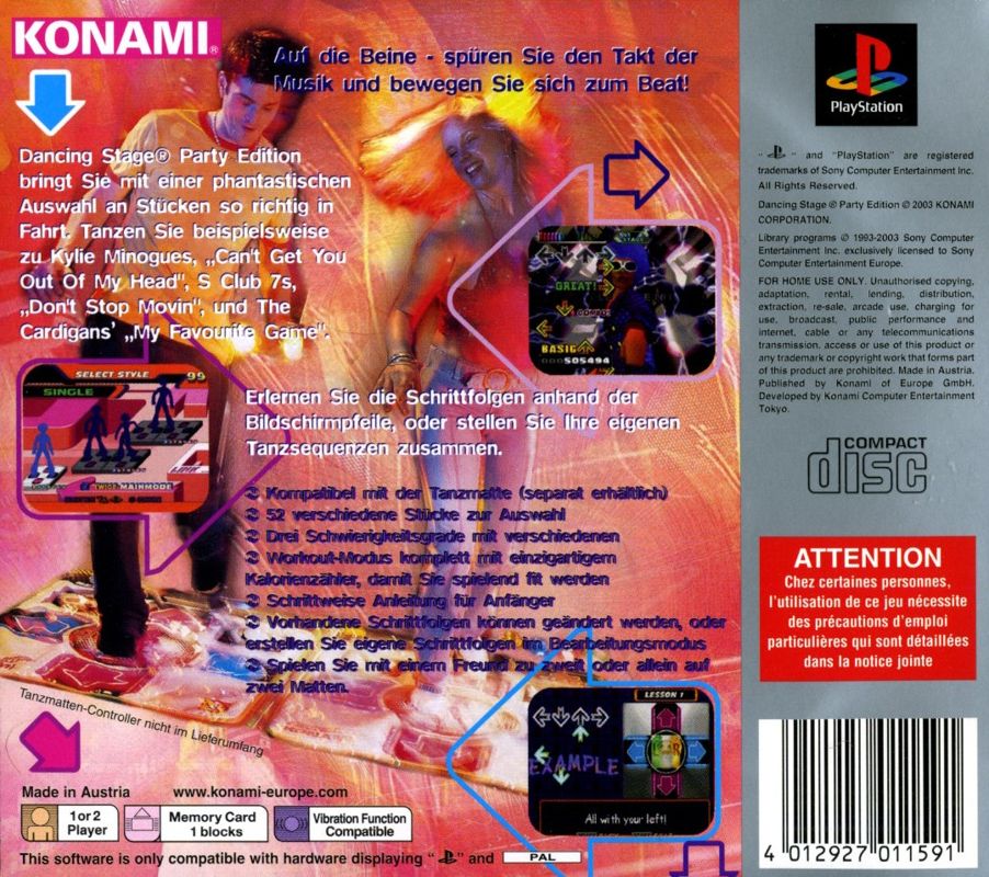 Back Cover for Dancing Stage Party Edition (PlayStation) (Platinum release)