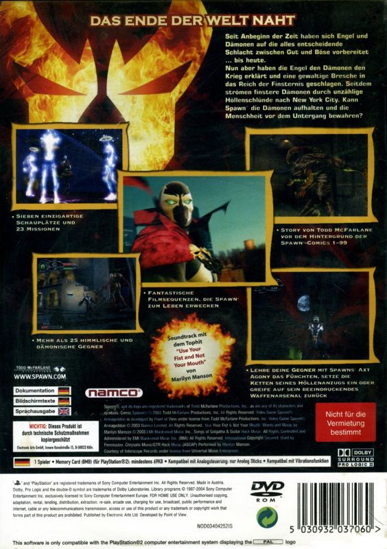 Back Cover for Spawn: Armageddon (PlayStation 2)
