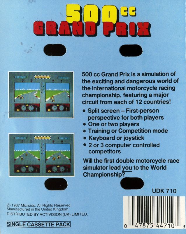 Back Cover for 500 cc Grand Prix (Commodore 64)