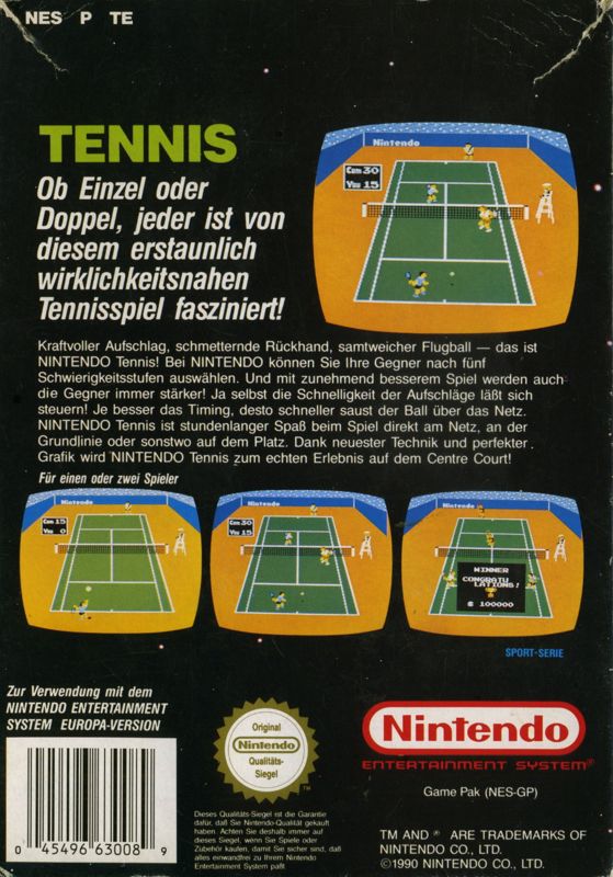 Back Cover for Tennis (NES)
