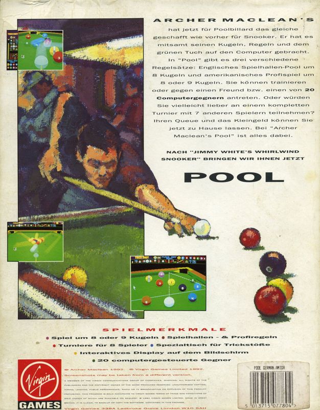 Back Cover for Archer Maclean's Pool (Amiga)