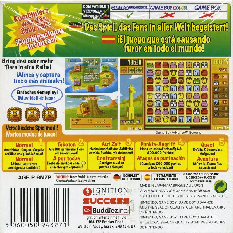 Back Cover for Zoo Keeper (Game Boy Advance)