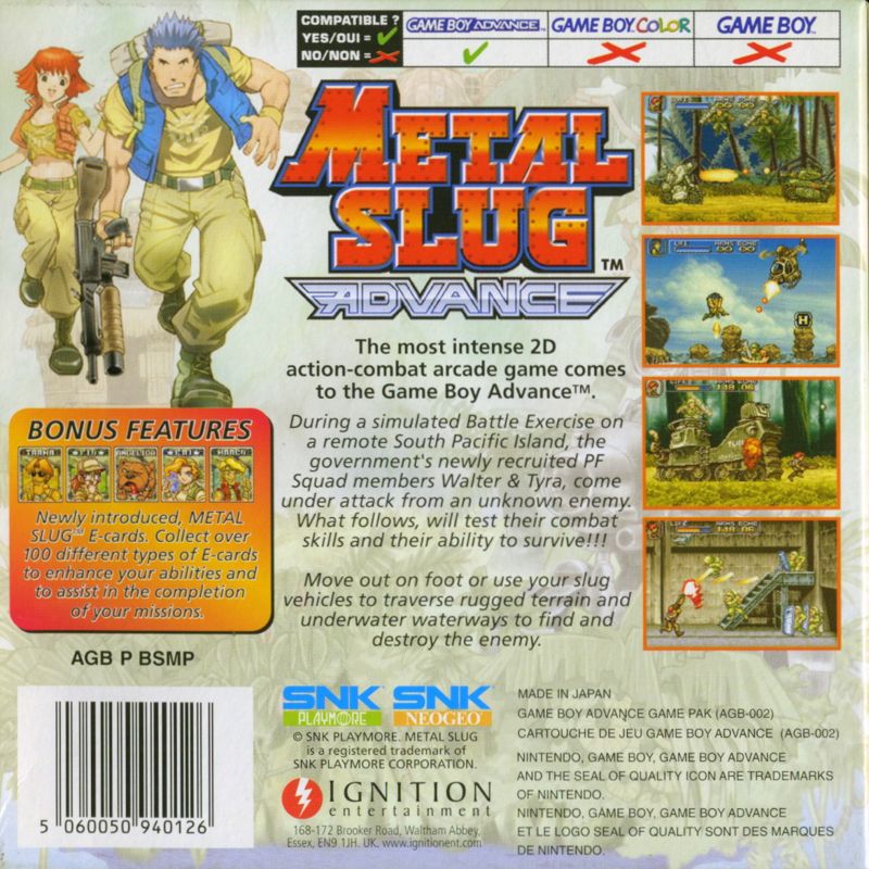 Back Cover for Metal Slug Advance (Game Boy Advance)