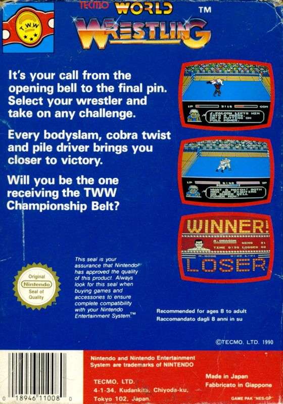 Back Cover for Tecmo World Wrestling (NES)
