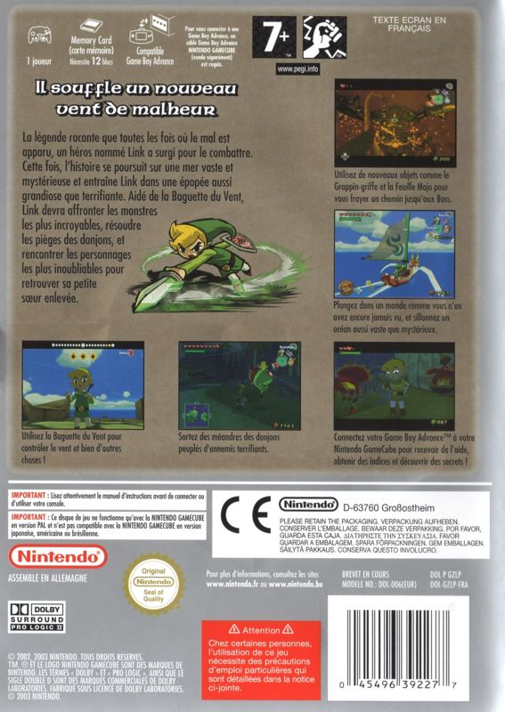 Back Cover for The Legend of Zelda: The Wind Waker (GameCube) (Player's Choice release)