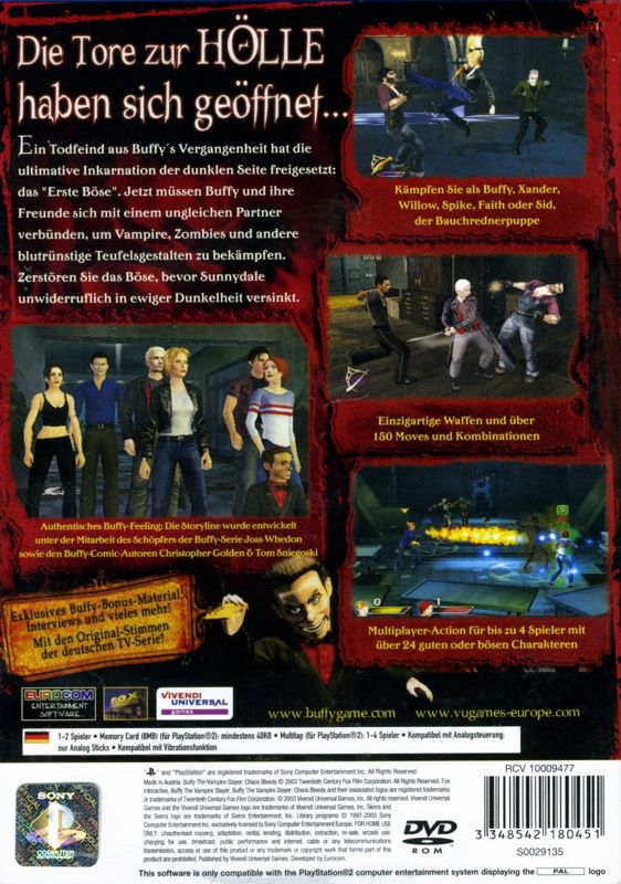 Back Cover for Buffy the Vampire Slayer: Chaos Bleeds (PlayStation 2)