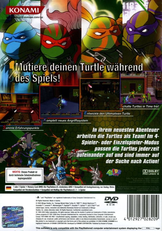 Back Cover for Teenage Mutant Ninja Turtles 3: Mutant Nightmare (PlayStation 2)
