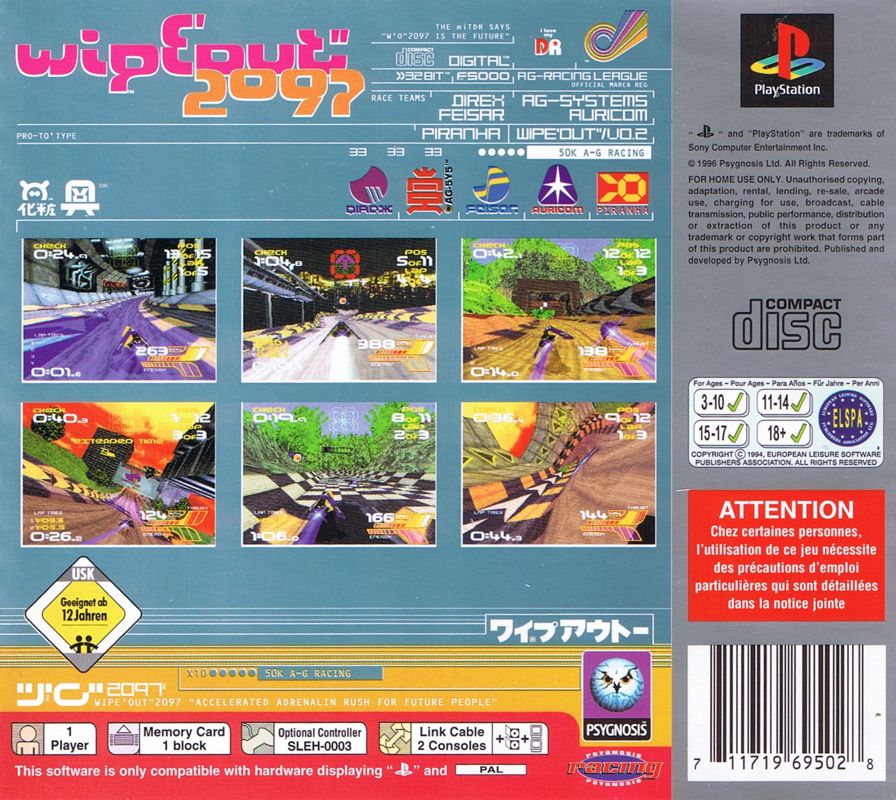 Back Cover for WipEout XL (PlayStation) (Platinum release)