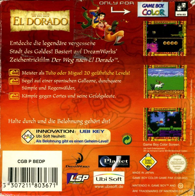 Back Cover for Gold and Glory: The Road to El Dorado (Game Boy Color)