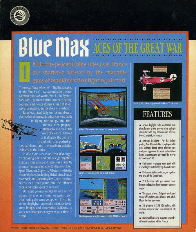Back Cover for Blue Max: Aces of the Great War (Amiga)