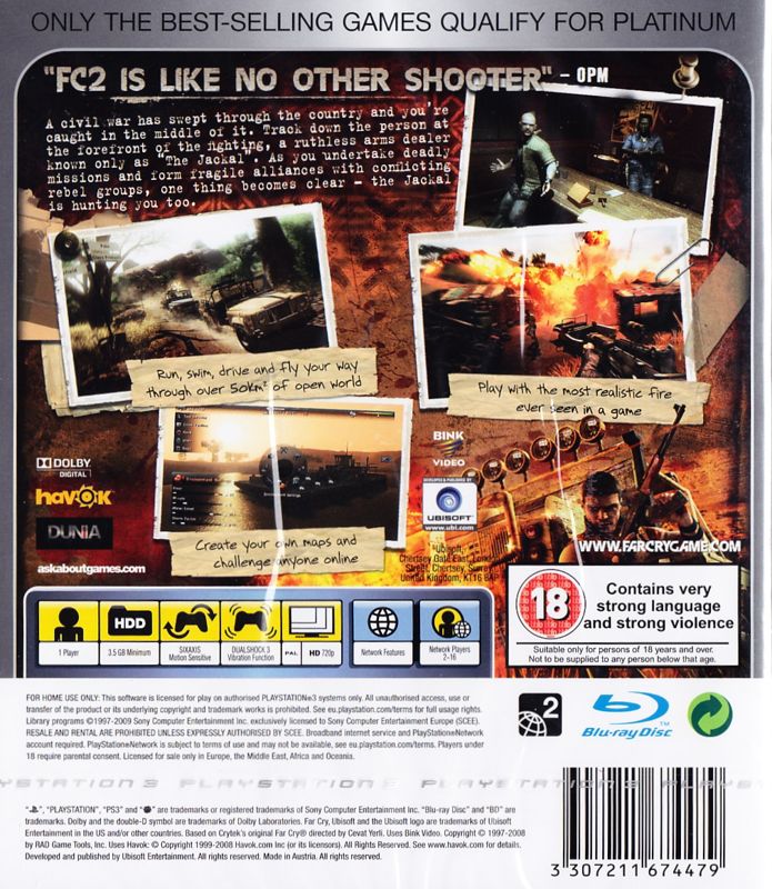 Back Cover for Far Cry 2 (PlayStation 3) (Platinum release)