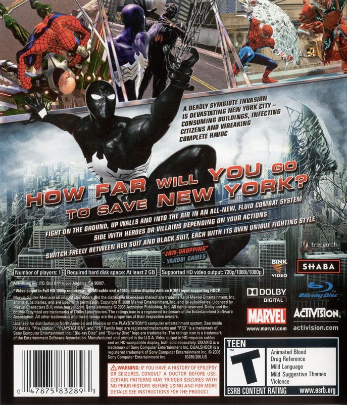 Back Cover for Spider-Man: Web of Shadows (PlayStation 3)