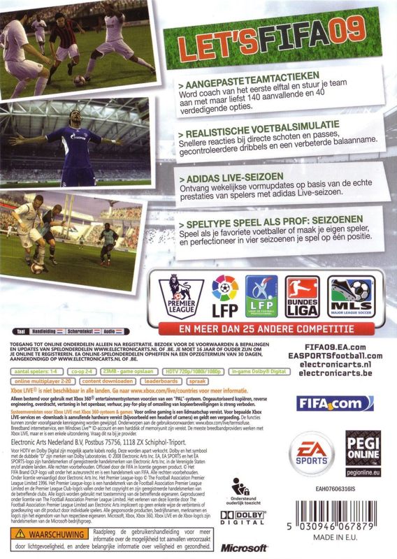Back Cover for FIFA Soccer 09 (Xbox 360)