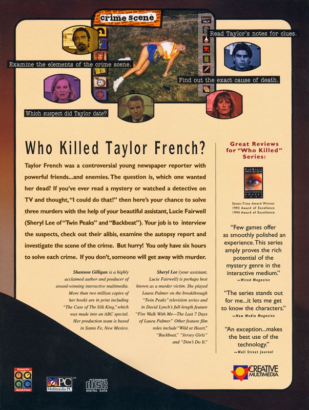 Back Cover for Who Killed Taylor French?: The Case of the Undressed Reporter (Windows)